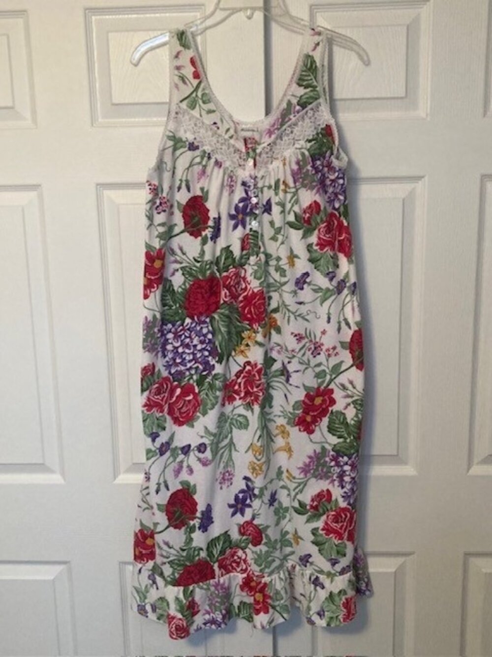 Berrette Nightgown Red Yellow Purple Flowers Lace Trim Ruffle Hem Size Small